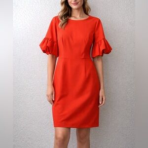 Donna Morgan Red Shift Dress Puff Sleeve Knee Length Elegant Work Cocktail 10